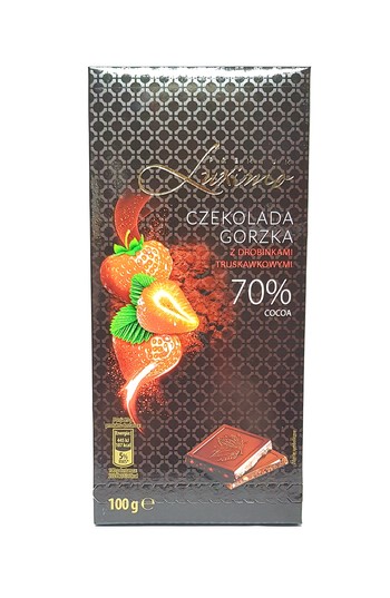 Шоколад  LUXIMO Premium 70% какао, Чорний з шматками полуниці , 100 г