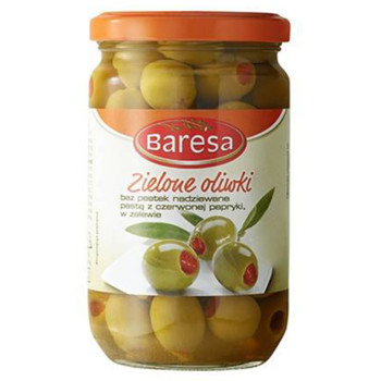 Оливки зелені без кісточки, фаршировані паприкою, Baresa Zielone Oliwki, 340 г