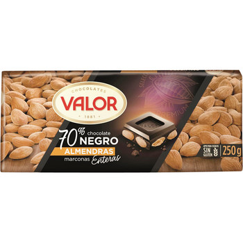 Шоколад Valor Negro  Almendras ( 70% какао , без глютена ) 250 г.