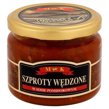 Шпроти підкопчені в томаті MK (скло), Szproty wedzone w sosie pomidorowym, 250 г