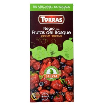 Шоколад чорний з лісовими ягодами, TORRAS Stevia, Negro con Frutas del Bosque (без цукру, без глютену) 125 г