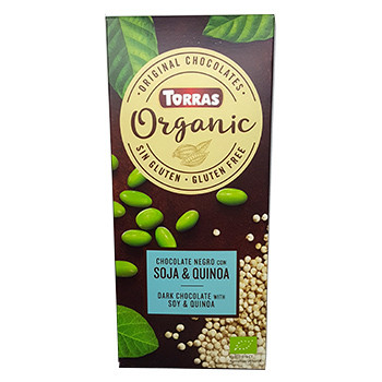 Шоколад Torras Organic, Dark Chocolate with Soy & Quinoa, 100 г. без глютену