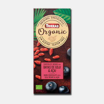 Шоколад Torras Organic, Dark Chocolate with Goji beans & Acai, 100 г. без глютену