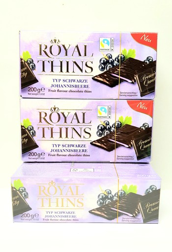 Шоколадні цукерки ROYAL THINS typ SCHWARZE JOHANNISBEERE, (Чорна смородина) 200 г