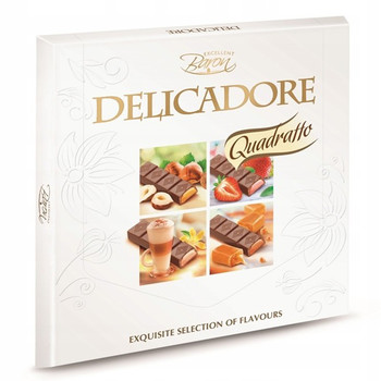 Шоколад Delicadore Quadratto, 4 смаки (горіх, полуниця, карамель, ваніль) 200 г.