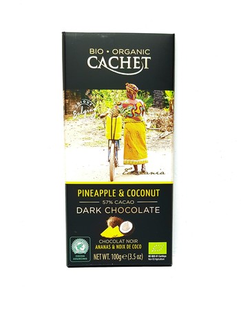 Шоколад Cachet Organic Чорний (57%) з ананасом та кокосом, 100 г. (21344)