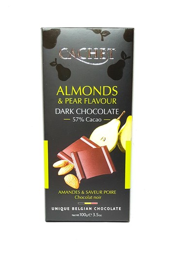 Шоколад Cachet Чорний (57%)  з мигдалем та грушою, 100 г. (21452)