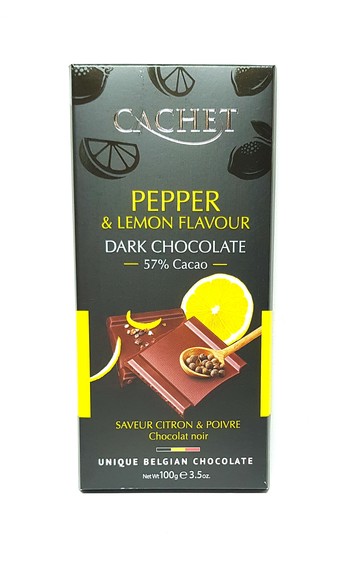 Шоколад Cachet Чорний (57%)  з лимоном та перцем, 100 г. (21453)