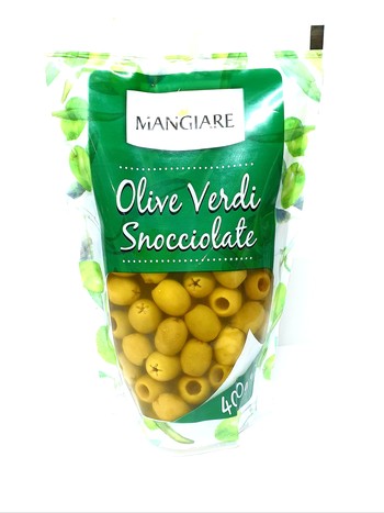 Оливки без кісточки, MANGIARE, Olive Verdi Snocciolate, 400 г