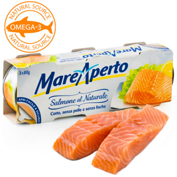 Лосось у Власному Соці, Mare Aperto Salmon al Naturale, 240 г (3 Х 80 г)