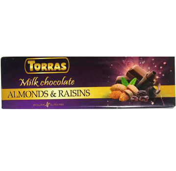 Шоколад TORRAS з мигдалем та родзинками, без глютену, 300 г