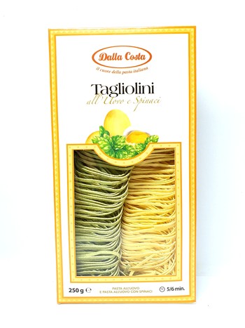Макаронні вироби з твердих сортів пшениці Dalla Costa, TAGLIOLINI з яйцем та шпинатом, 250 г
