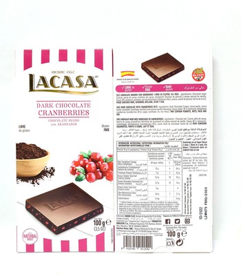 Шоколад Lacasa чорний  з журавлиною, без глютену, 100 г (1517EX)