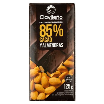 Шоколад екстра чорний з мигдалем Clavileno extra dark 85% cacao Y Almendras, 125 г