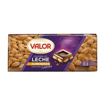 Шоколад Valor, молочний з цільним мигдалем, Leche Almendras (без глютену) 250 г.