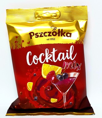 Цукерки Pszczolka, Шоколад з алкогольною (2.6%) начинкою (малина, вишня, чорна смородина) 100г.