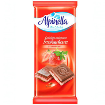 Шоколад Alpinella, молочний з Полуничною начинкою, 100г