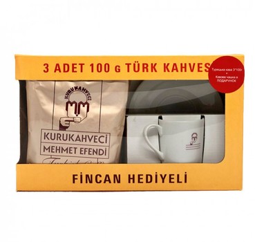 Подарунковій набір Кава + Чашка у коробці, Kurukahveci Mehmet Efendi, 300 г (3*100 г), мелена