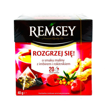 Чай REMSEY з смаком Малини, Імбирем та Обліпіхою, 20 пакетів пірамідок, 40 грам.