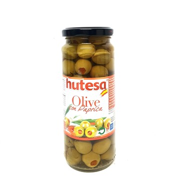 Оливки Hutesa, зелені фаршировані паприкою, Olive con Paprica, 350 г