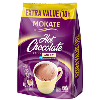 Гарячий Шоколад Молочний з Магнієм, Mokate Hot Chocolate drink Milky, 180 г (10 стіків по 18г.)