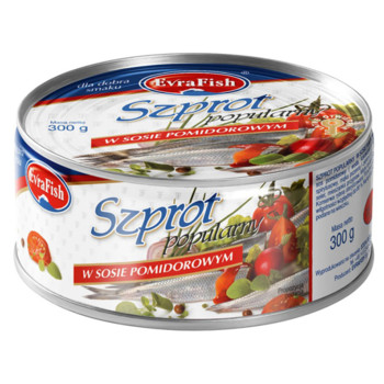 Шпроти в томатному соусі  EvraFish  XXL, Szprot w sosie pomidorowym, 330 г