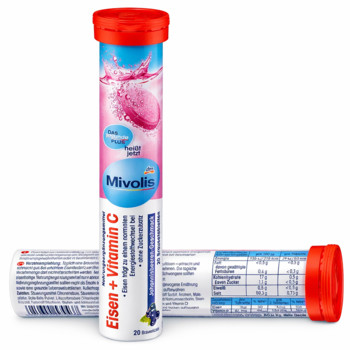 Вітаміни Mivolis Eisen+Vitamin C / Залізо+вітамін С (Шипучі таблетки) 20шт/82г