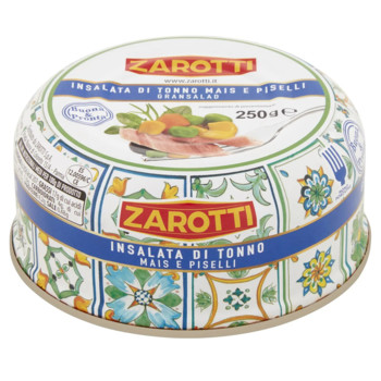 Салат з Тунця (27% тунця!)  Zarotti Insalata di Tonno Mais e Piselli Gransalad, 250г