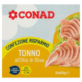 Тунець в Оливковій Олії Conad Tonno all'Olio di Oliva, 720г (9*80г)