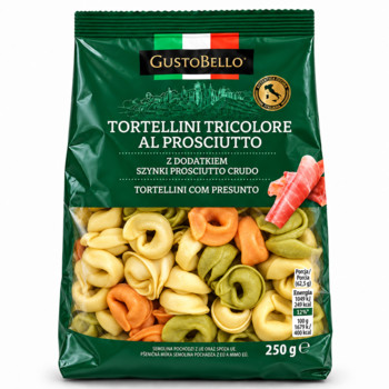 Макаронні Вироби Тортеліні Трьохкольорові з Прошуто GustoBello Tortellini Tricolore al Prosciutto 250 г