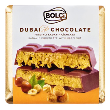 Дубайський Шоколад з Фундуком Болці, Bolci Dubai style Chocolate Cadayif Chocolate  with Hazelnut, 100 г