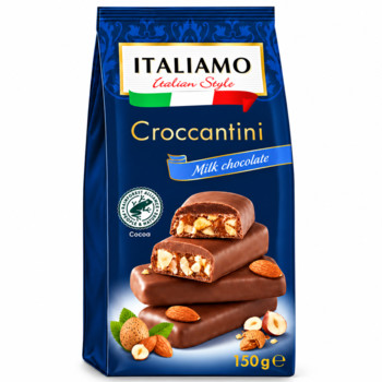 Цукерки з Молочного Шоколаду з Мигдалем та Фундуком Italiamo Croccantini Milk Chocolate 150 г