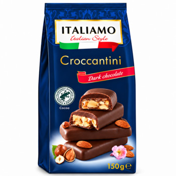 Цукерки з Чорного Шоколаду з Мигдалем та Фундуком Italiamo Croccantini Dark Chocolate 150 г