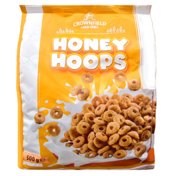 Сухий сніданок Медові Кільця Crownfield Honey Hoops, 500 г