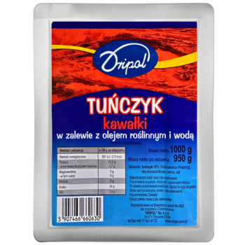 Тунець в Олії Dripol Tunczyk Kawalki w Zalewie z Olejem i Woda, 1 кг