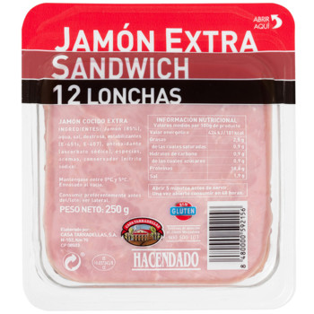 Хамон Варений нарізаний Jamon Sandwich Hacendado 250 г