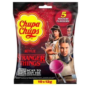 Льодяники Chupa Chups Stranger Things Дивні Дива 5 таємничих смаків (Рожеві) 120 г (10шт x12г)