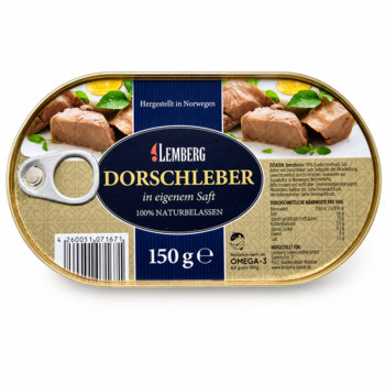 Печінка Тріски Lemberg Dorschleber in eigenem Saft 150 г (Німеччина)