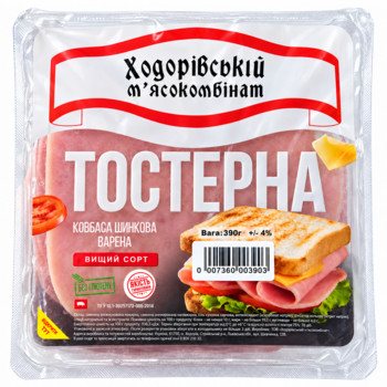 Тостерна Ковбаса Шинкова Варена Вищий сорт Ходорівський М'ясокомбінат  390 г