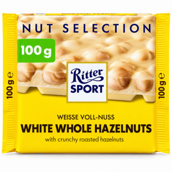 Шоколад  Ritter Sport White Whole Hazelnuts (Білий з цілим Фундуком) 100 г