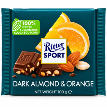 Шоколад  Ritter Sport Dark Almond & Orange (Чорний з Мигдалем та Апельсином) 100 г