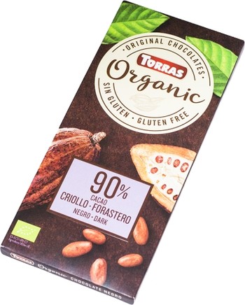 Шоколад Torras Organic, 90% cacao, без глютену, 100 г
