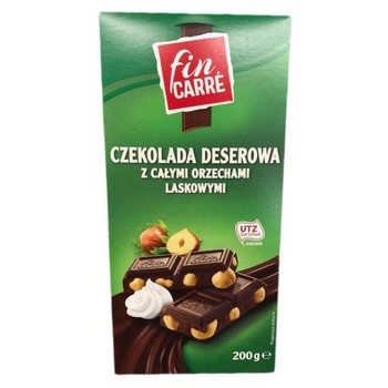 Чорний шоколад з  цільним фундуком, Fin Carre, Czekolada Deserowa z Calymi Orzechami Laskowymy, 200 г
