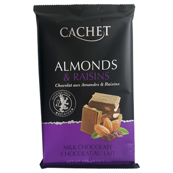 Шоколад Cachet молочний з мигдалем та родзинками 32% какао , 300г. (21647)