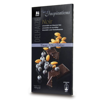 Шоколад Noir з мигдалем та чорницею , 72% какао ,100 г