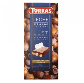 Шоколад Torras LECHE AVELLANAS (молочний з цільним фундуком) без глютену, 200 г