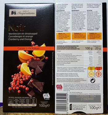Шоколад Noir з клюквою та апельсином , 72% какао ,100 г