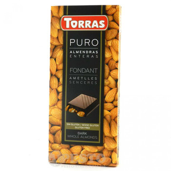 Шоколад Torras PURO ALMENDRAS (чорний з цільним мигдалем) без глютену, 200 г