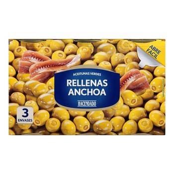 Оливки фаршеровані анчоусами, Rellenas Anchoa, Hacendado 3×350 г (1.05 кг)