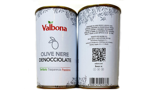 Маслини без кісточки, Valbona Olive Nere denocciolate (Ж/Б), 340 г